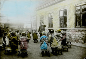 Manchuria, the 1930s. Tagusan/ Takushan. Nursery school on a cold winter day. It is not unusual