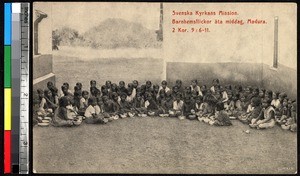 Orphaned girls eating a meal, Madura, India, ca.1920-1940