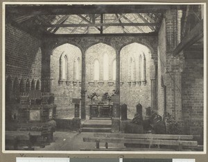 Chancel and pulpit of church, Chogoria, Kenya, ca.1930