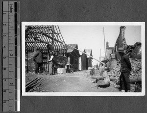 Refugees rebuilding homes, Nanjing, China,1938