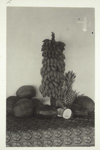 Indian fruits - bananas, coconuts, papayas, pineapples