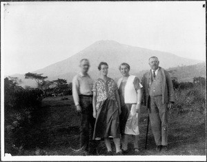 Mr. and Mrs. Blumer in front of Mount Meru, Arusha, Tanzania, ca. 1925-30