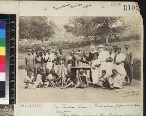 Missionary's wife with indigenous Christians, Trivandrum, India, ca. 1900-1910