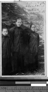 Three girl orphans, Loting, China, ca. 1935