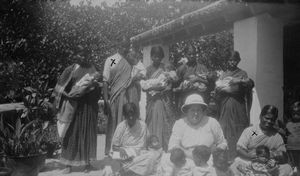 South Arcot District, India. Missionary Helga Ramlau with co-workers at the orphanage in Cuddal