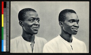 Two Ewondo seminarians dressed in white shirts, Cameroon, ca.1920-1940