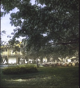 Barrels of oil etc in front of the trading post