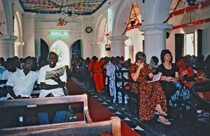 Arcot Lutheran Church/ALC. At a church service in Siloam Church, Tirukoilur, South India. In fr