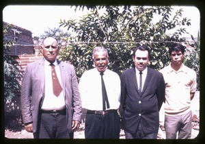 Men likely in front of the Iglesia de Cristo, Mexico