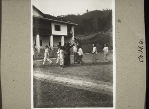 Schoolboys playing 'The last one must be imprisoned.' - their plaits proved very useful in this game