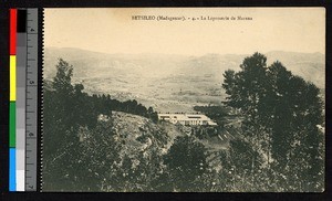 Elevated view of a leprosarium, Madagascar, ca.1920-1940