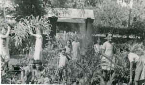 Girls of the boarding school gardening