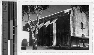 Side view of the old church in Carrillo Puerto, Quintana Roo, Mexico, ca. 1947