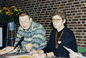 DMS-repræsentantskabsmøde på Nyborg Strand i 1995. Dirigenter: Knud Sørensen og Susanne Henriksen fra Ejstrupholm