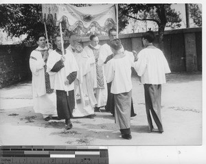 Bishop Lane at Corpus Christi procession at Fushun, China, ca.1930