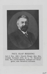 Linguist and ethnographer, Rev. Paul Olaf Bodding, born 11/02/1865 at Gjøvik, Norway. In 1889 B