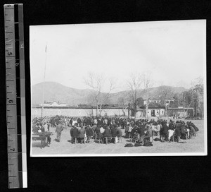 Outdoor Christmas dinner at Fukien Christian University, Shaowu, Fujian, China, 1939