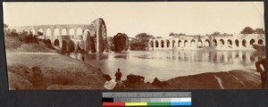 Bridge spanning the Orontes and a large water wheel, Syria, ca.1856-1910