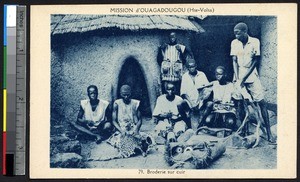 Men embroidering leather, Ouagadougou, Burkina Faso, ca.1900-1930