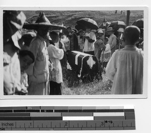 Frs. Downs and Chai giving the last blessing in Soule,China, 1936