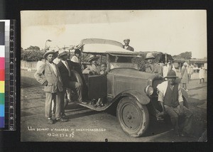 Missionary travelling by car, Madagascar, 1929