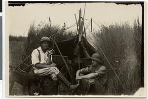 Adolf Müller and Hermann Grabe taking a rest, Ethiopia, 1928-1930