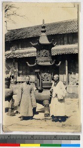 Buddhist monks at temple near Haizhou, China, ca.1920-1930