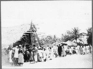 Missionary Guth and the chief of Ndungu visiting the school, Ndungu, Tanzania, 1927