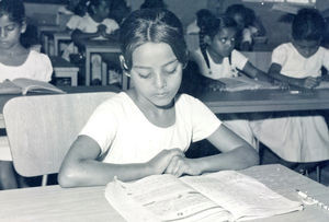 Girl attending the 2. grade at DMS' girls school in Aden in South Yemen 1971