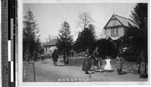 People walking on a dirt road, Japan, ca. 1920-1940