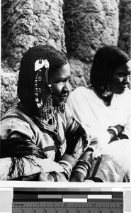 Close-up view of two women sitting together, Africa, 1949