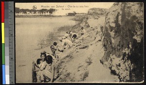 Doing laundry at the river, China, ca.1920-1940