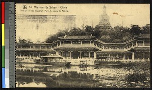 Waterfront buildings at the imperial park, Beijing, China, ca.1920-1940