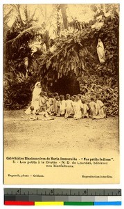 Children praying in the Grotto of Our Lady of Lourdes, India, ca.1920-1940