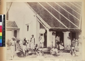Group portrait of mission household, Vizianagaram, Andhra Pradesh, India, 1889