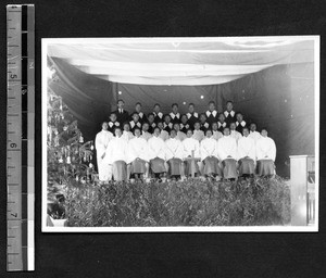 Choir at Christmas service, Fukien Christian University, Shaowu, Fujian, China, 1939