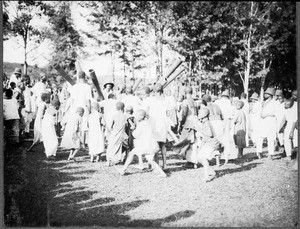 Harvest dance of male youths in Moshi, Tanzania, ca.1913-1938