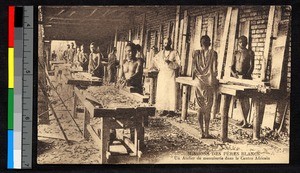 Carpenters working at their benches, Central African Republic, ca.1920-1940