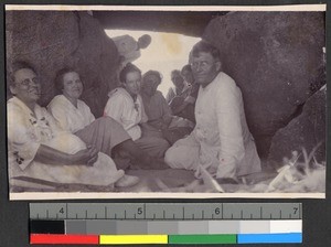 Missionaries visiting a cave near Chaoyang, Guangdong, China, ca. 1918-1922