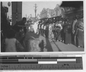 A Japanese funeral procession at Fushun, China, 1928