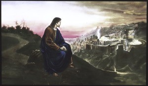 Jesus auf dem Oelberg weint über Jerusalem