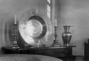 Candlesticks, baptismal basin and jug in Pitsaikou Church