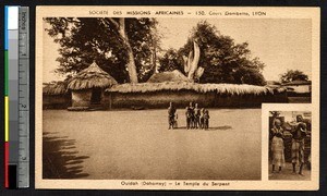 Children in front of the Temple of the Snake, Ouidah, Benin, ca.1900-1930