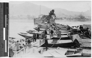 Pontoon bridge in Hong Kong, China, ca.1920