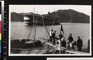 Disembarking from boat, Wusueh, China, ca. 1937