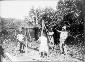 Men working in a joinery with Mr. Leuschner, Gonja, Tanzania, 1914