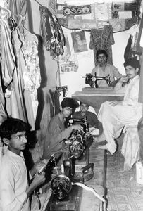 Pakistan 1990. A Christian unemployment project at Peshawar. From the tailors' workshop