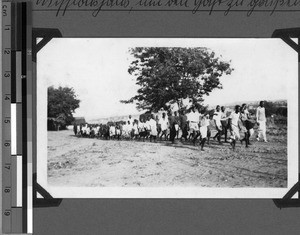 Pupils marching, Sikonge, Unyamwezi, Tanzania, 1933