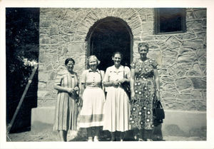 Danish missionaries outside the Scottish church in Sheikh Othman. left Grethe Jensen