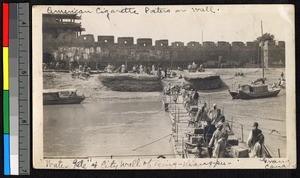 Bridge and boats on canal, Tsing Kiang Pu, Jiangsu, China, ca.1910-1920